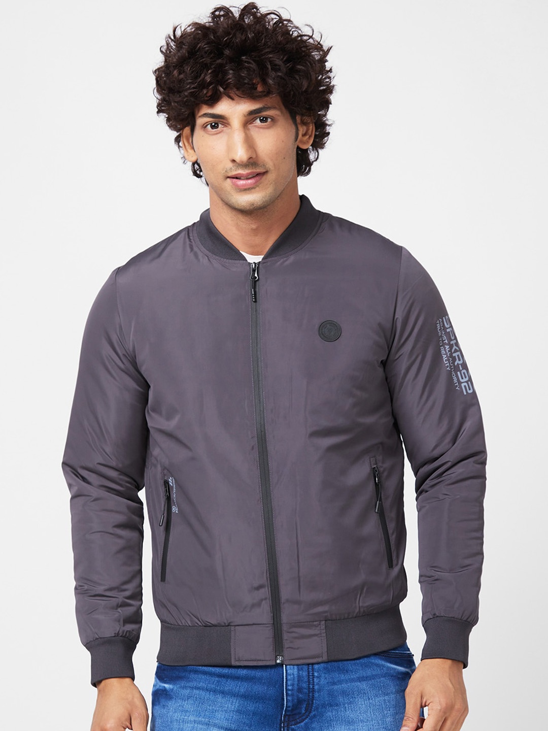 

SPYKAR Mock Collar Bomber Jacket, Grey