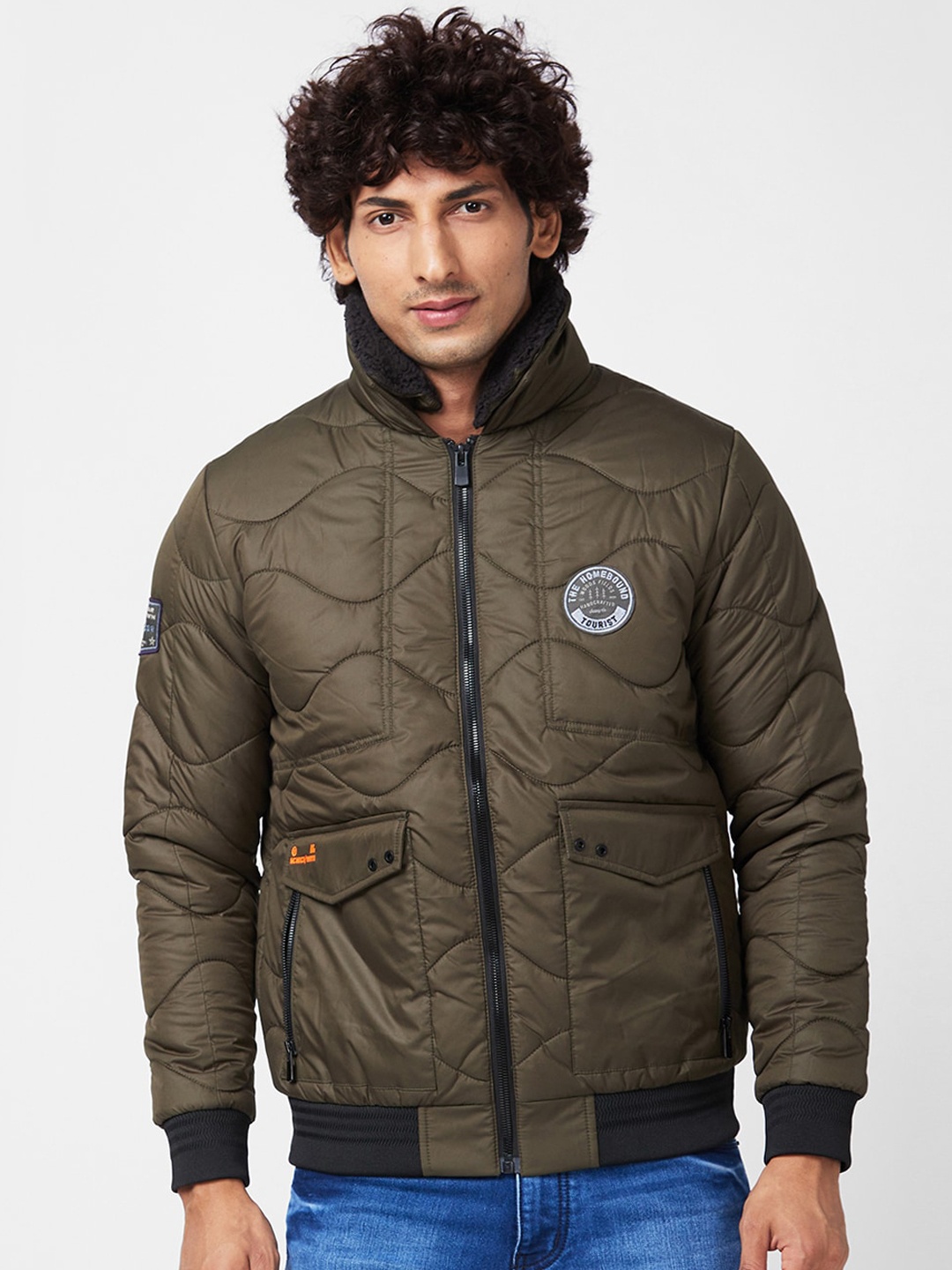 

SPYKAR Mock Collar Quilted Jacket, Green