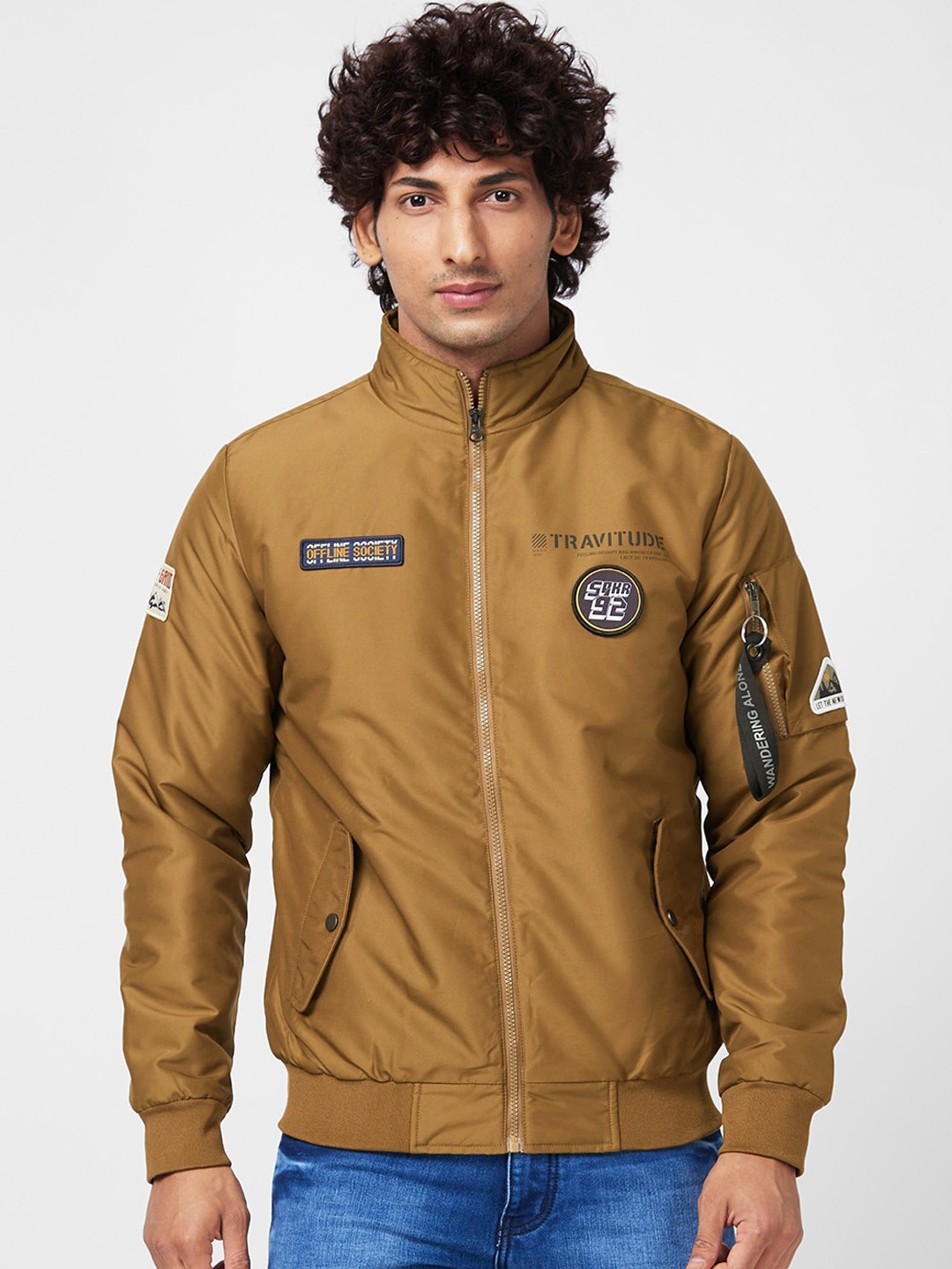 

SPYKAR Stand Collar Bomber Jacket, Beige