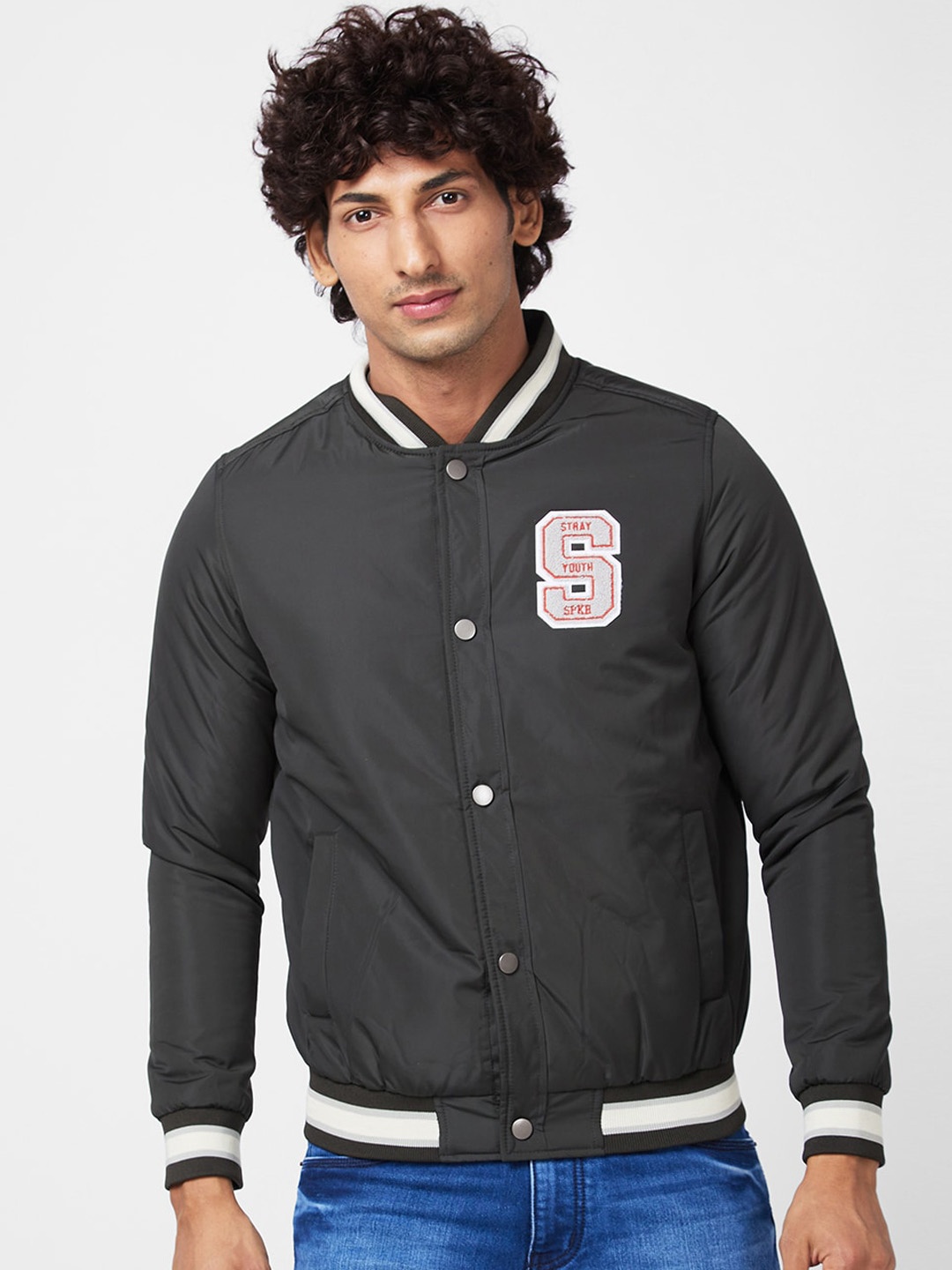 

SPYKAR Mock Collar Varsity Jacket, Green