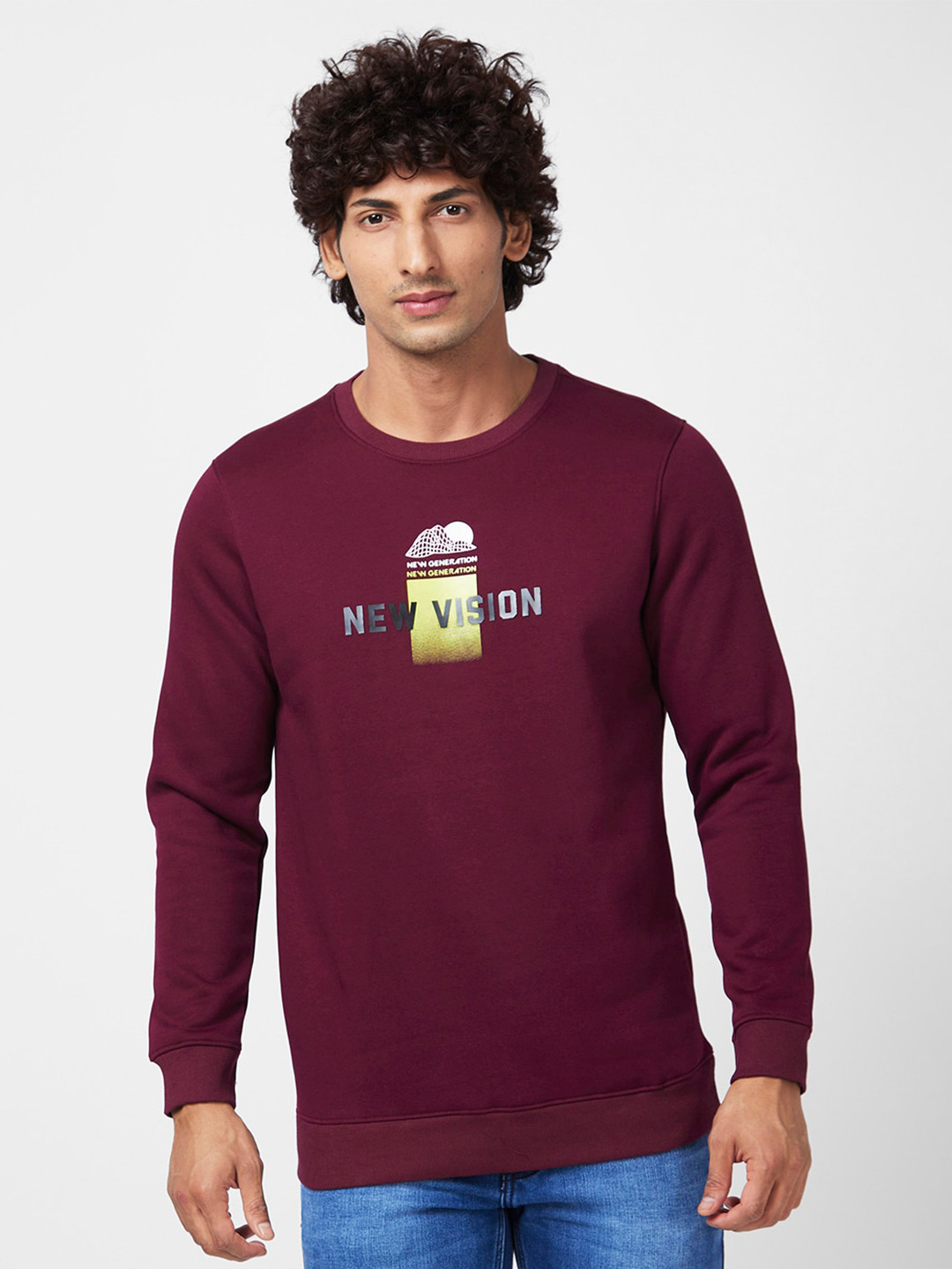 

SPYKAR Graphic Printed Cotton Sweatshirt, Maroon