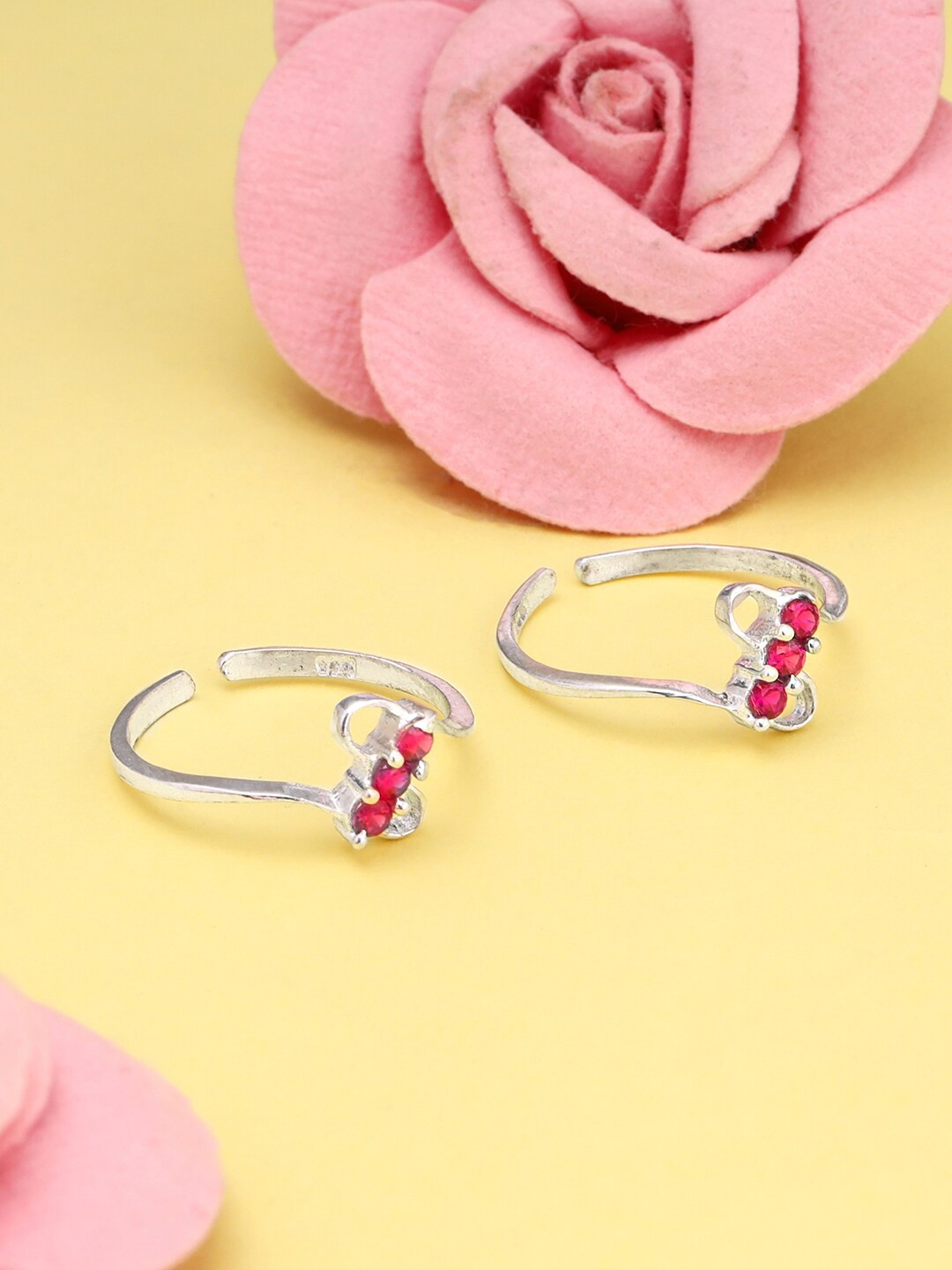 

GIVA Set Of 2 Rhodium Plated Artificial Stone Adjustable Toe Rings, Silver