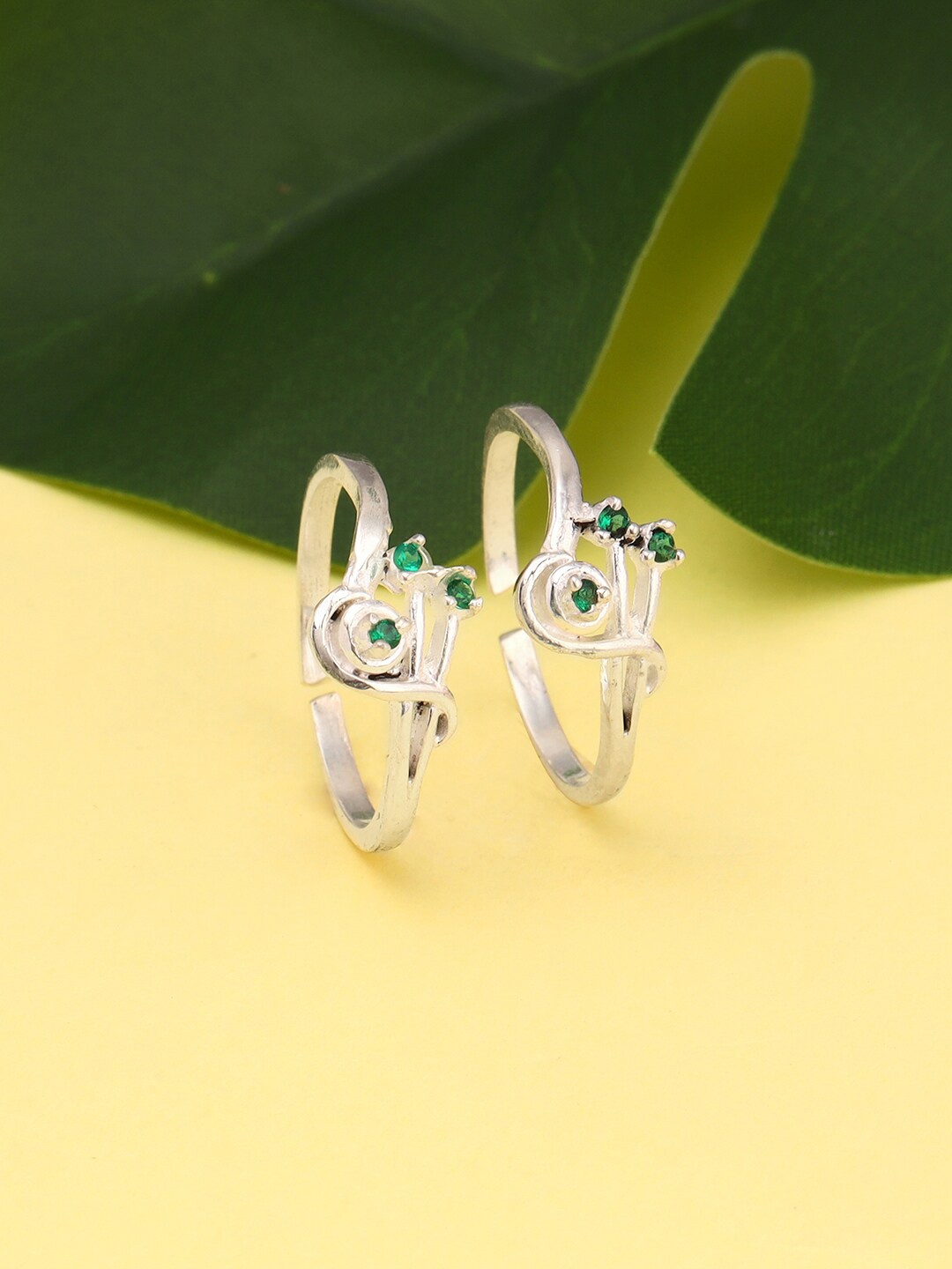 

GIVA Set of 2 Rhodium Plated Artificial Stone Adjustable Toe Rings, Silver