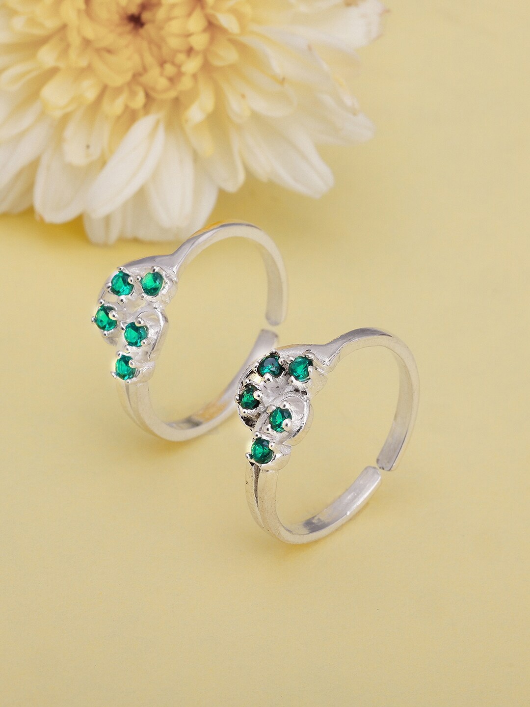 

GIVA Rhodium Plated Stone-Studded Adjustable 925 Sterling Silver Toe Rings