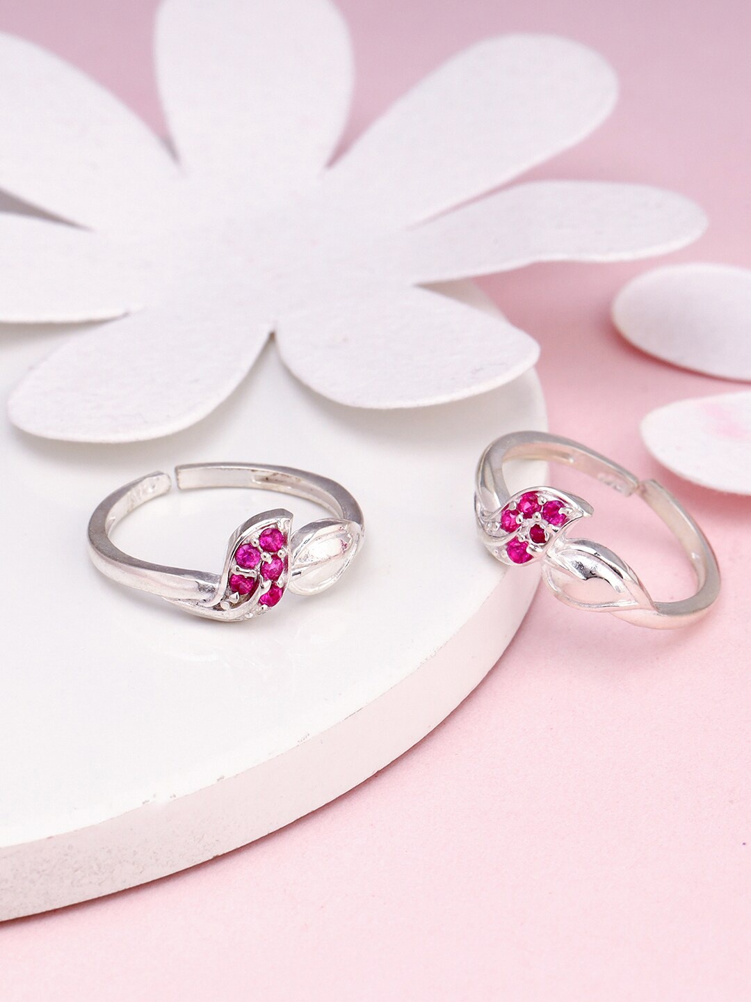 

GIVA Rhodium Plated Stone-Studded Adjustable 925 Sterling Silver Toe Rings
