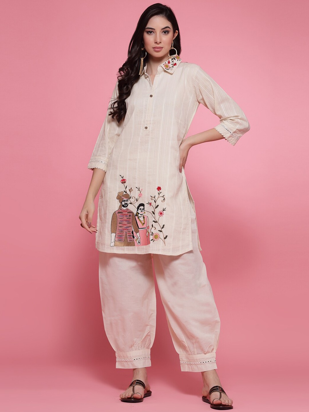 

Clora Creation Ethnic Motifs Woven Design Pure Cotton Straight Kurta With Salwar, Off white