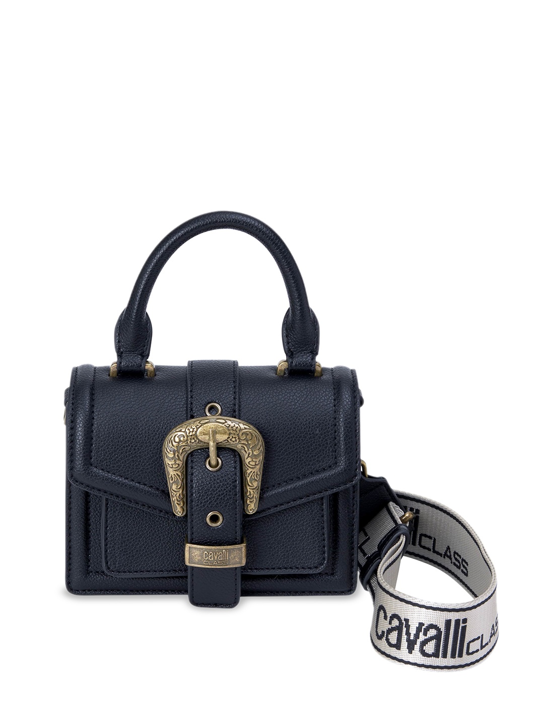 

Cavalli Class Structured Handheld Bag With Buckle Detail, Black