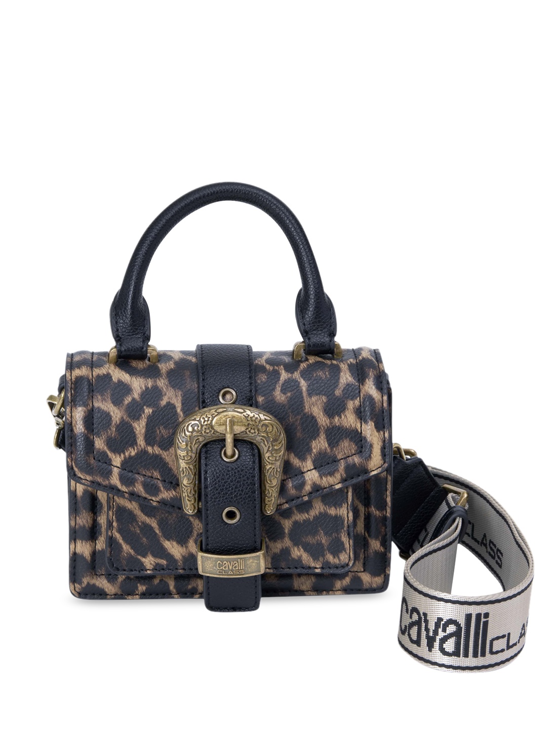 

Cavalli Class Animal Printed Oversized Structured Handheld Bag, Black