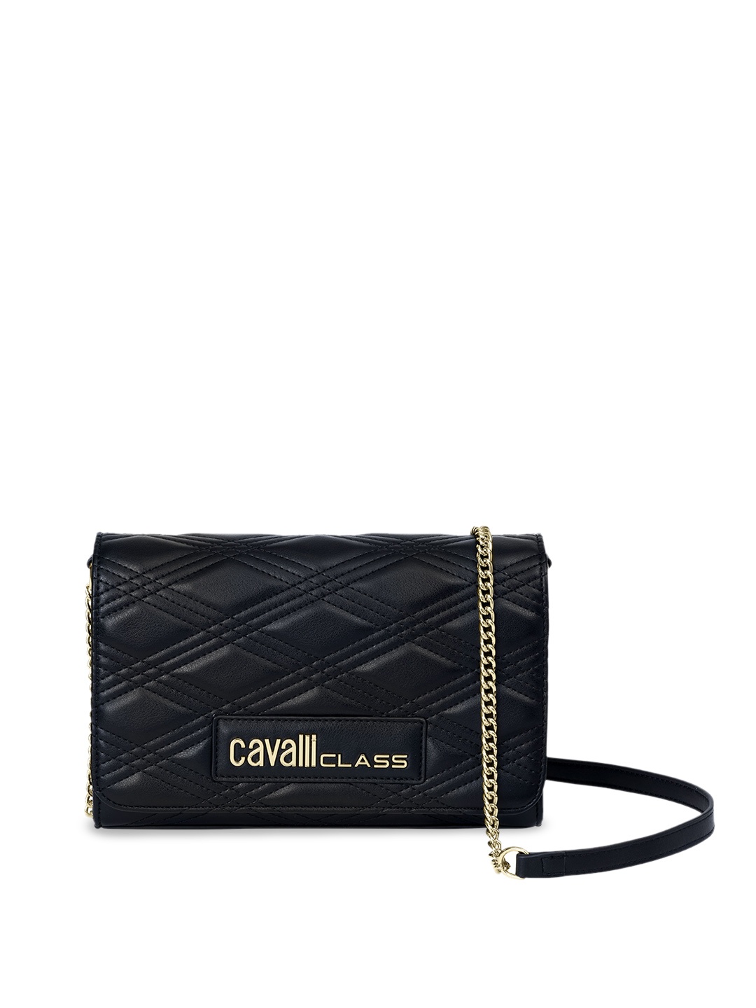 

Cavalli Class Quilted Structured Sling Bag, Black