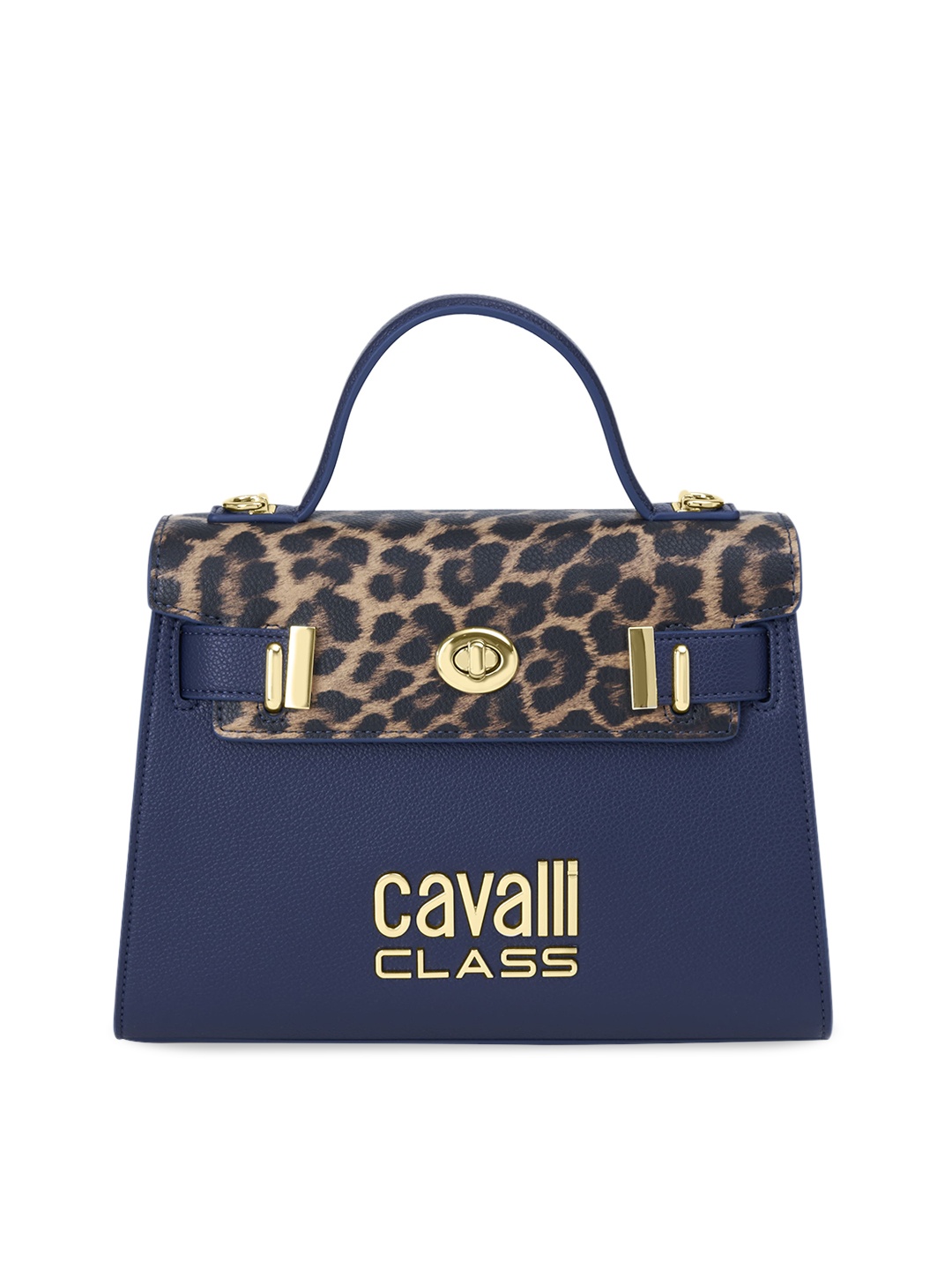 

Cavalli Class Animal Printed Structured Satchel, Navy blue