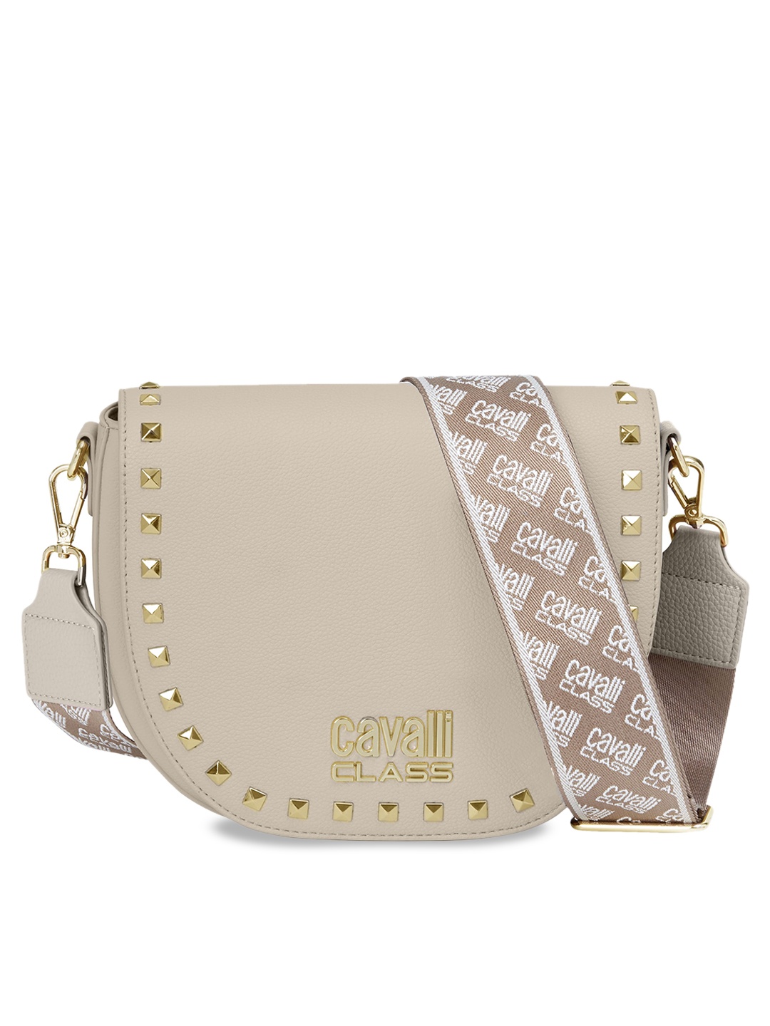 

Cavalli Class Embellished Structured Sling Bag, Beige