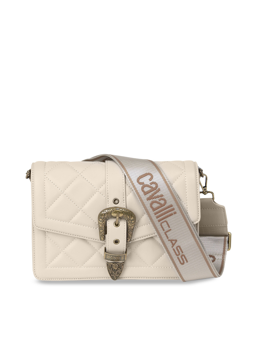 

Cavalli Class Textured Quilted Structured Sling Bag, Beige
