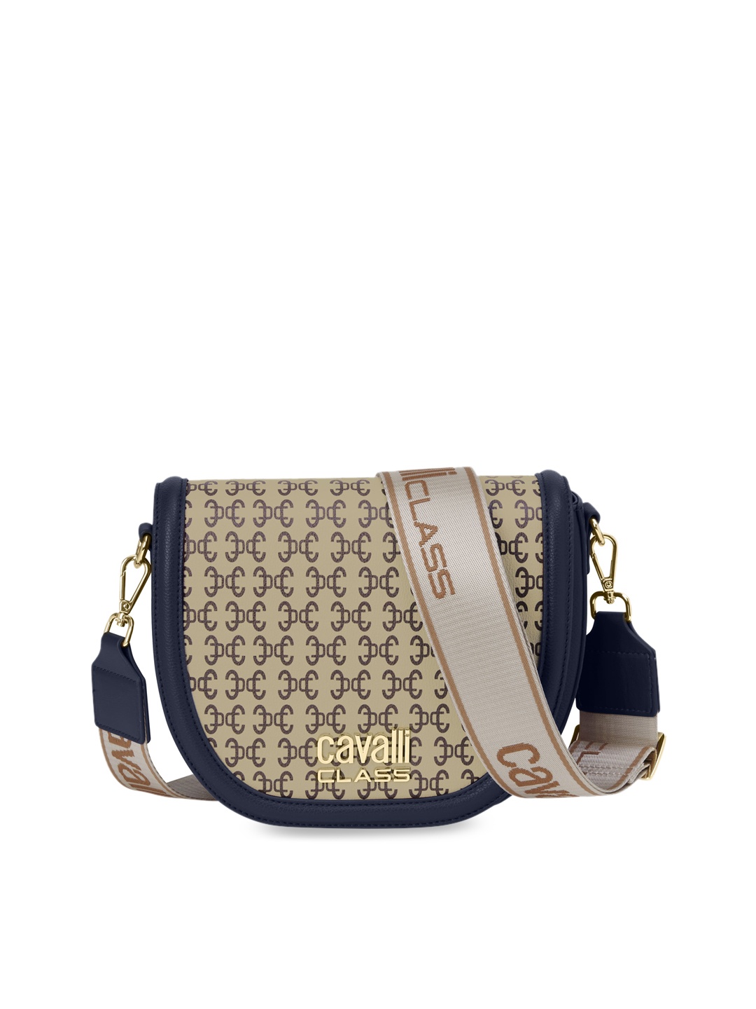 

Cavalli Class Printed Structured Sling Bag, Cream