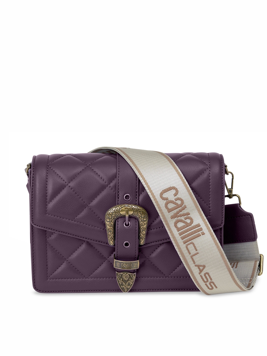 

Cavalli Class Embellished Structured Sling Bag with Quilted, Violet