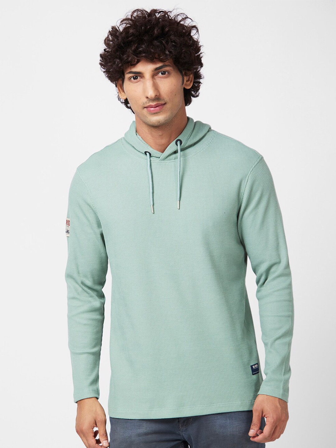 

SPYKAR Self Design Hooded Slim Fit T-shirt, Green