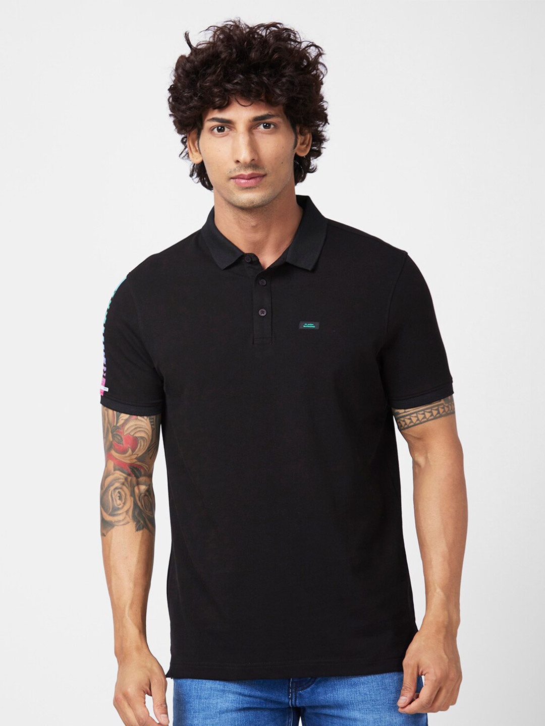 

SPYKAR Polo Collar Slim Fit T-shirt, Black