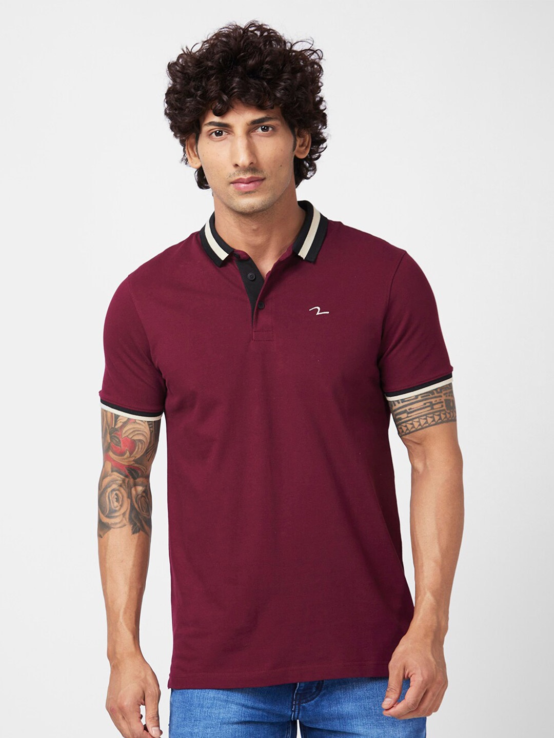 

SPYKAR Polo Collar Slim Fit T-shirt, Maroon