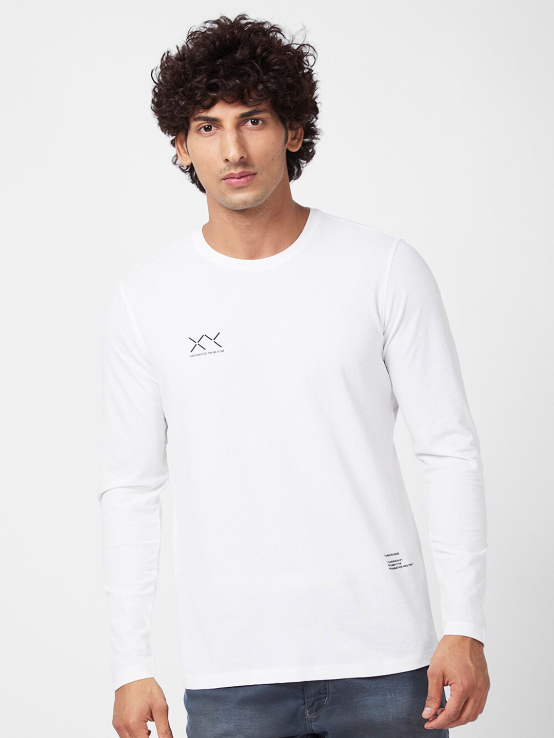 

SPYKAR Long Sleeves Slim Fit Cotton T-shirt, White