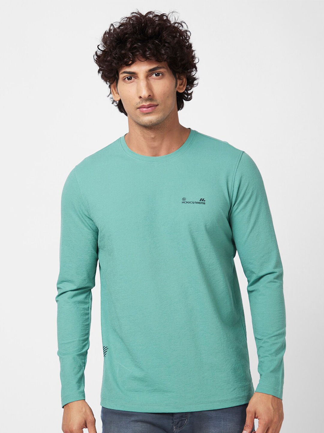 

SPYKAR Long Sleeves Slim Fit Cotton T-shirt, Green