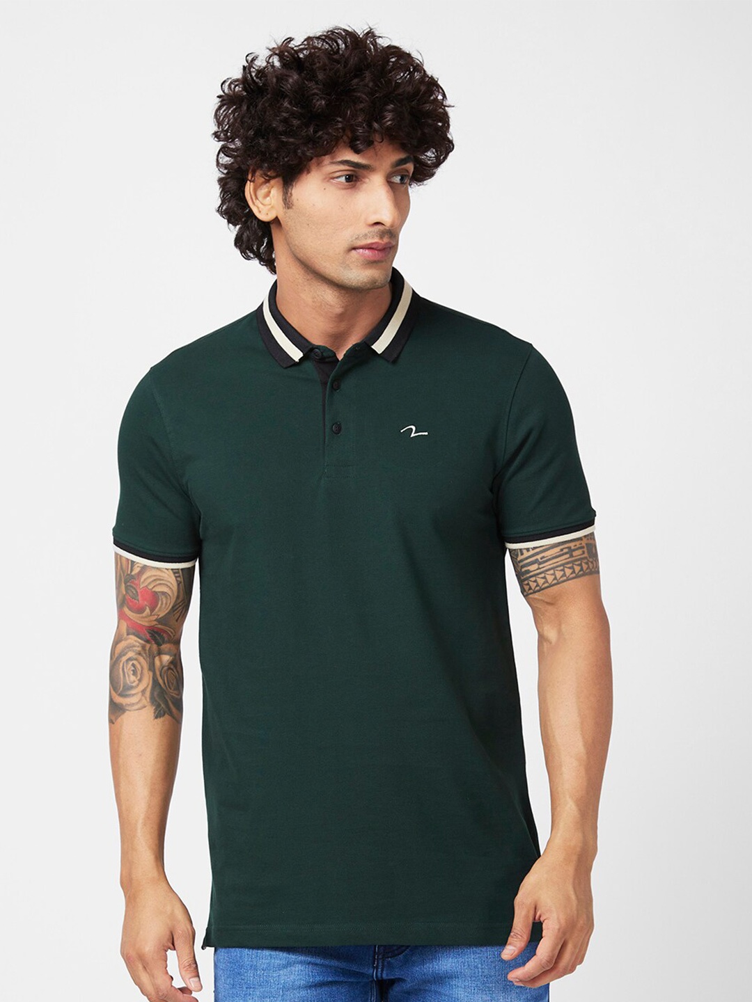 

SPYKAR Polo Collar Slim Fit Cotton T-shirt, Green