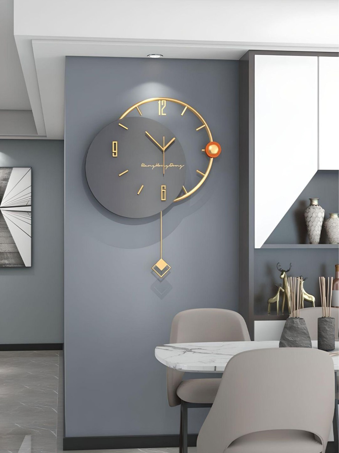 

The Art House Grey & Gold-Toned Round Shaped Contemporary Wall Clock