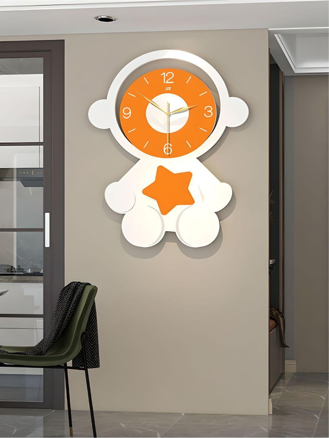 

The Art House Orange & White Colourblocked Abstract Shaped Contemporary Wall Clock