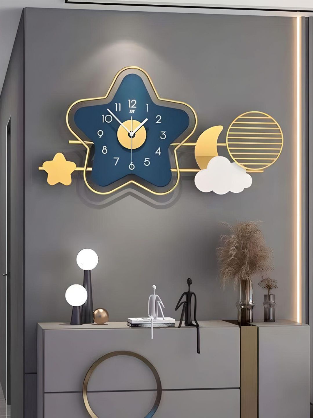 

The Art House Blue & Gold-Toned Star Shaped Analogue Contemporary Wall Clock
