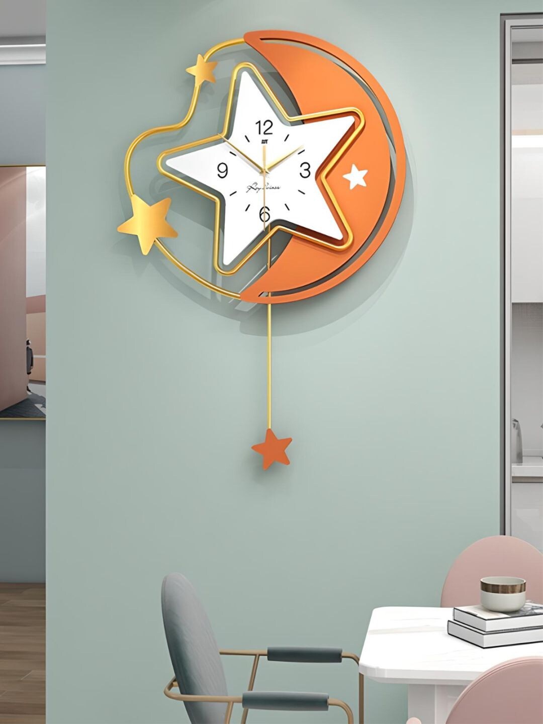 

The Art House White & Orange Printed Abstract Shaped Contemporary Wall Clock
