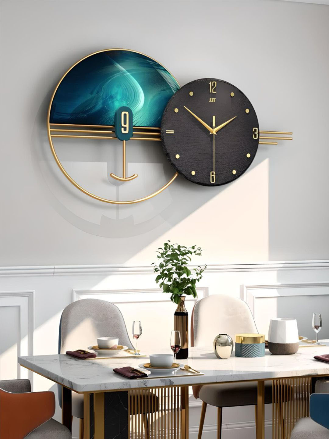 

The Art House Black & Blue Textured Geometric Shaped Contemporary Analogue Wall Clock