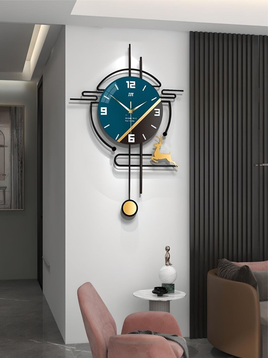 

The Art House Blue & Black Colourblocked Abstract Shaped Contemporary Wall Clock