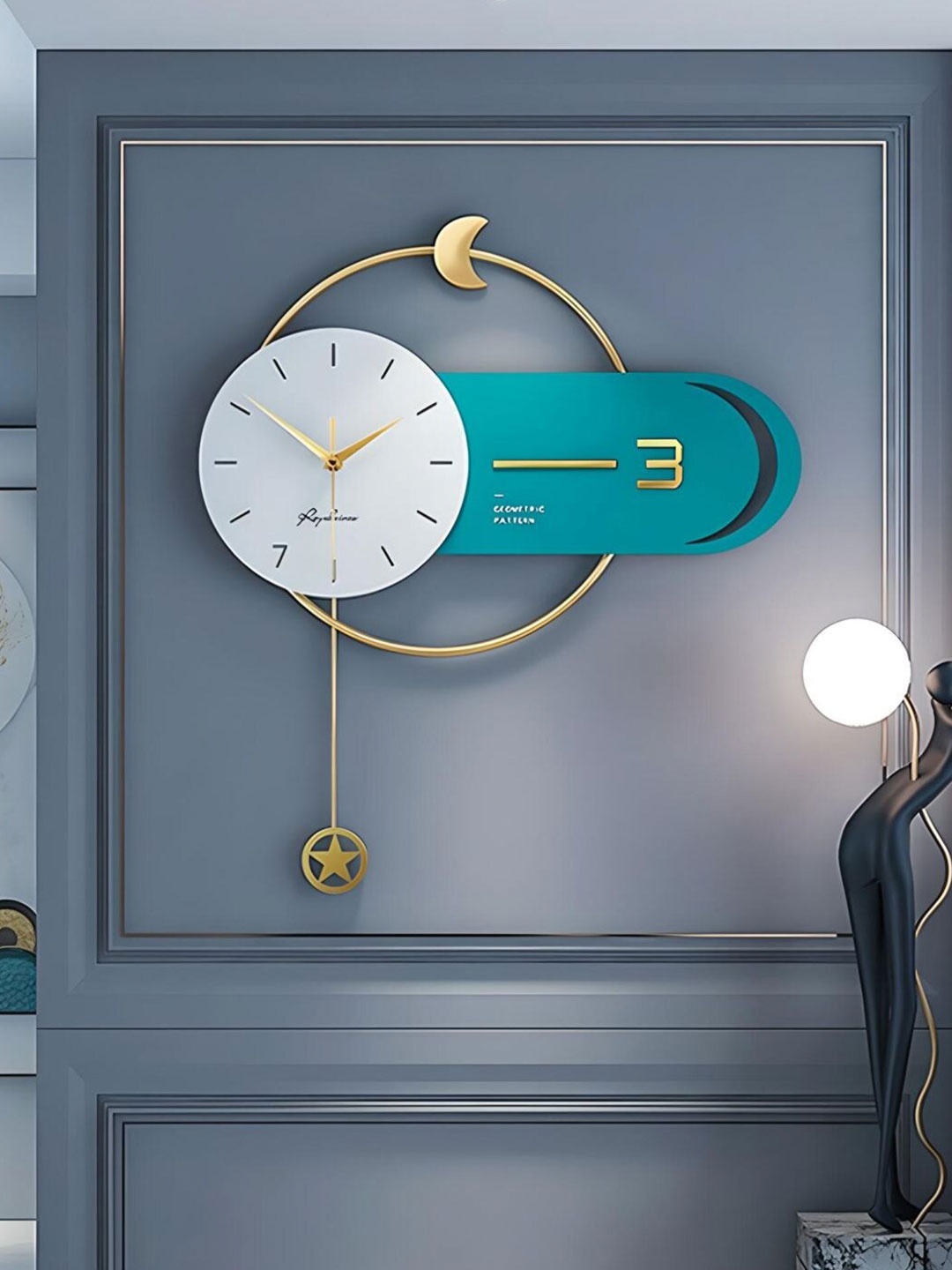

The Art House White & Green Geometric Contemporary Wall Clock