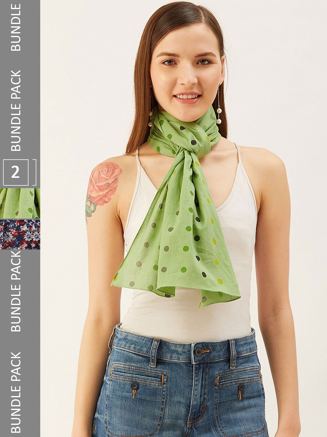

Trend Arrest Set Of 2 Printed Cotton Scarves, Green