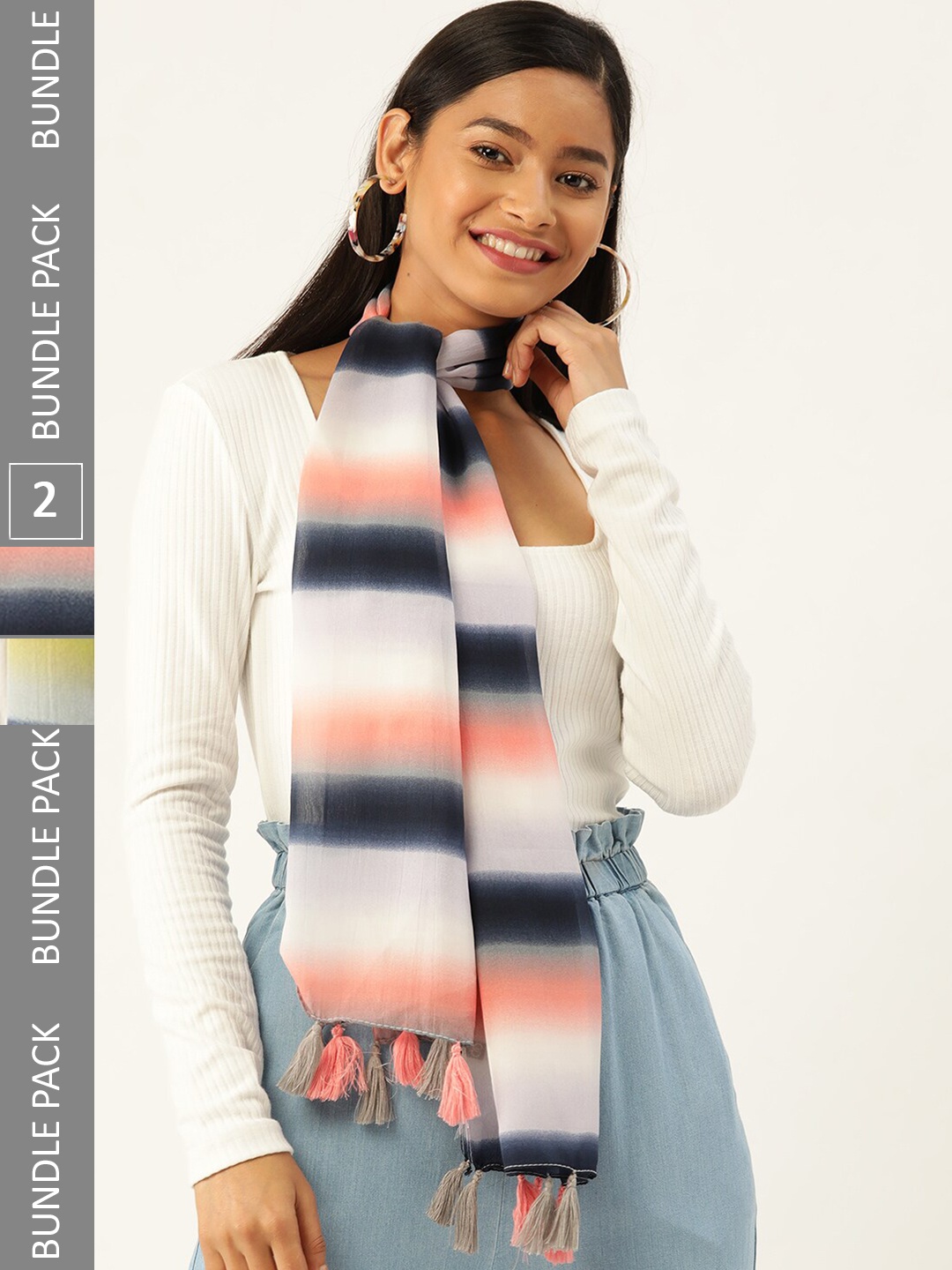 

Trend Arrest Women Set Of 2 Colourblocked Scarf, White