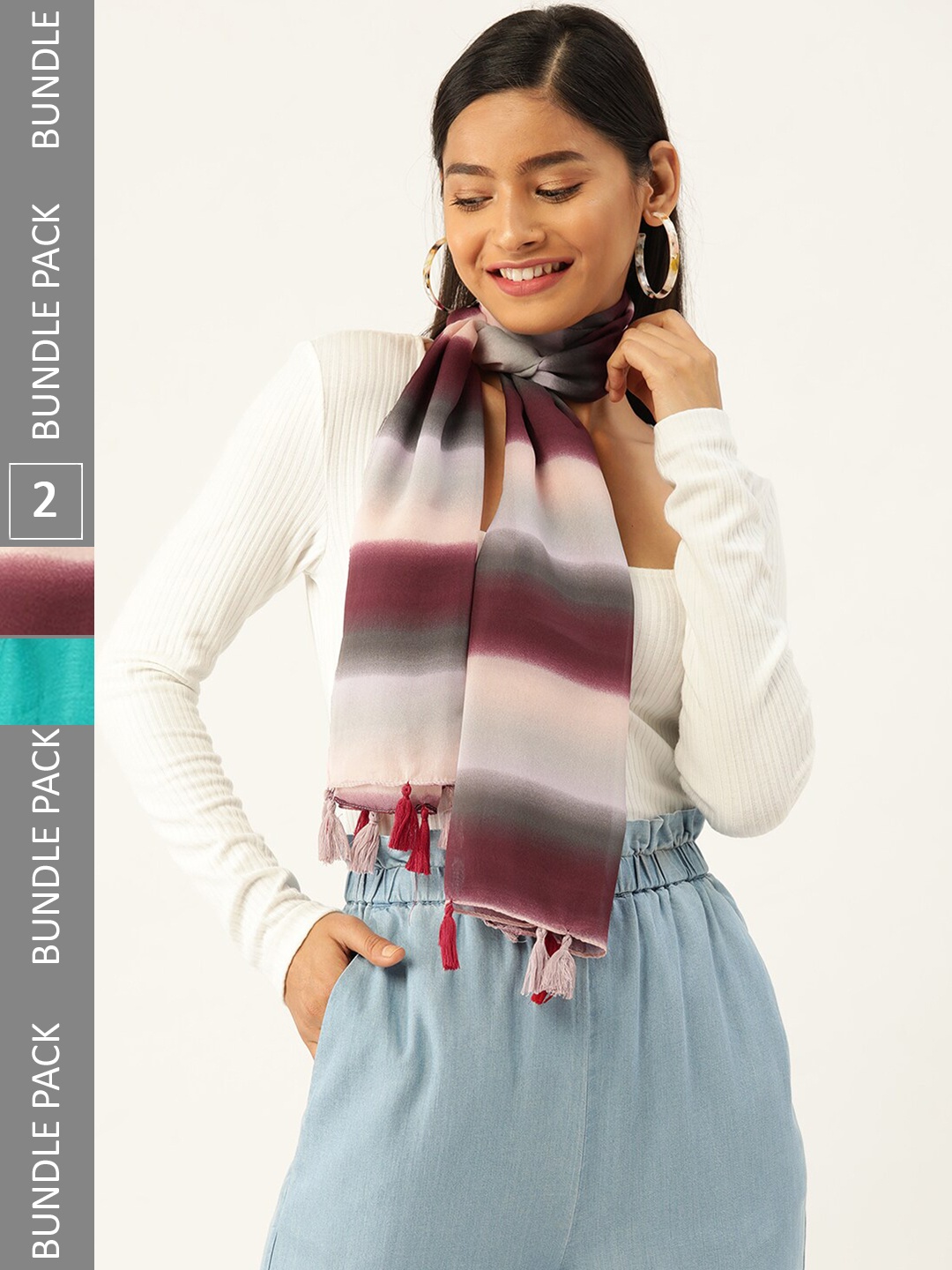 

Trend Arrest Set Of 2 Striped Scarves, White