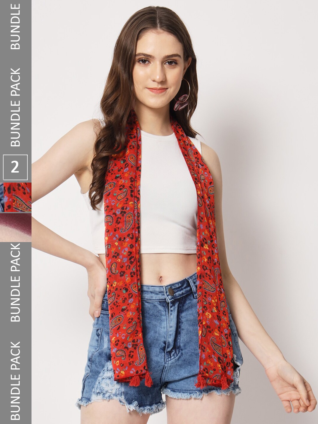 

Trend Arrest Pack Of 2 Printed Scarf, Red