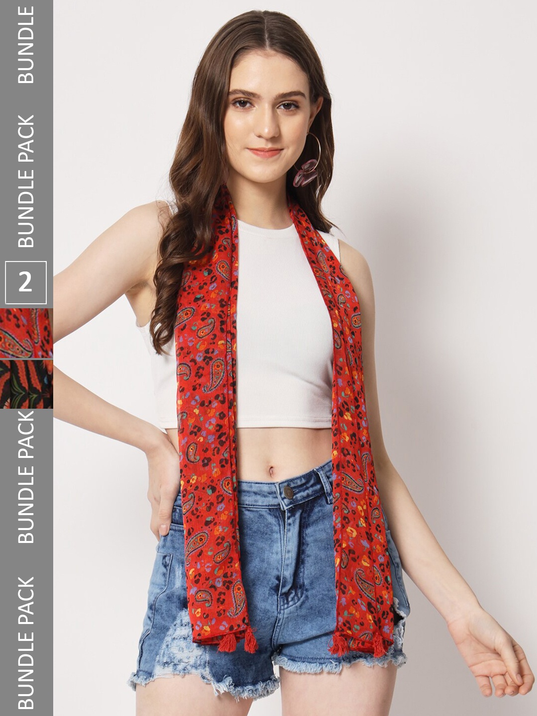 

Trend Arrest Pack of 2 Printed Scarf, Red