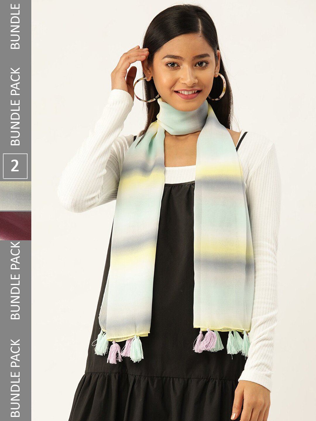 

Trend Arrest Set Of 2 Striped Scarves, White