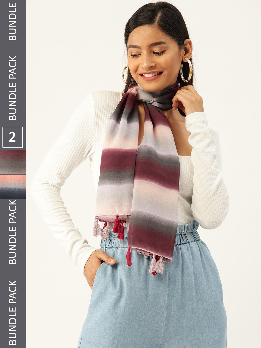 

Trend Arrest Pack Of 2 Women Colourblocked Scarves, White
