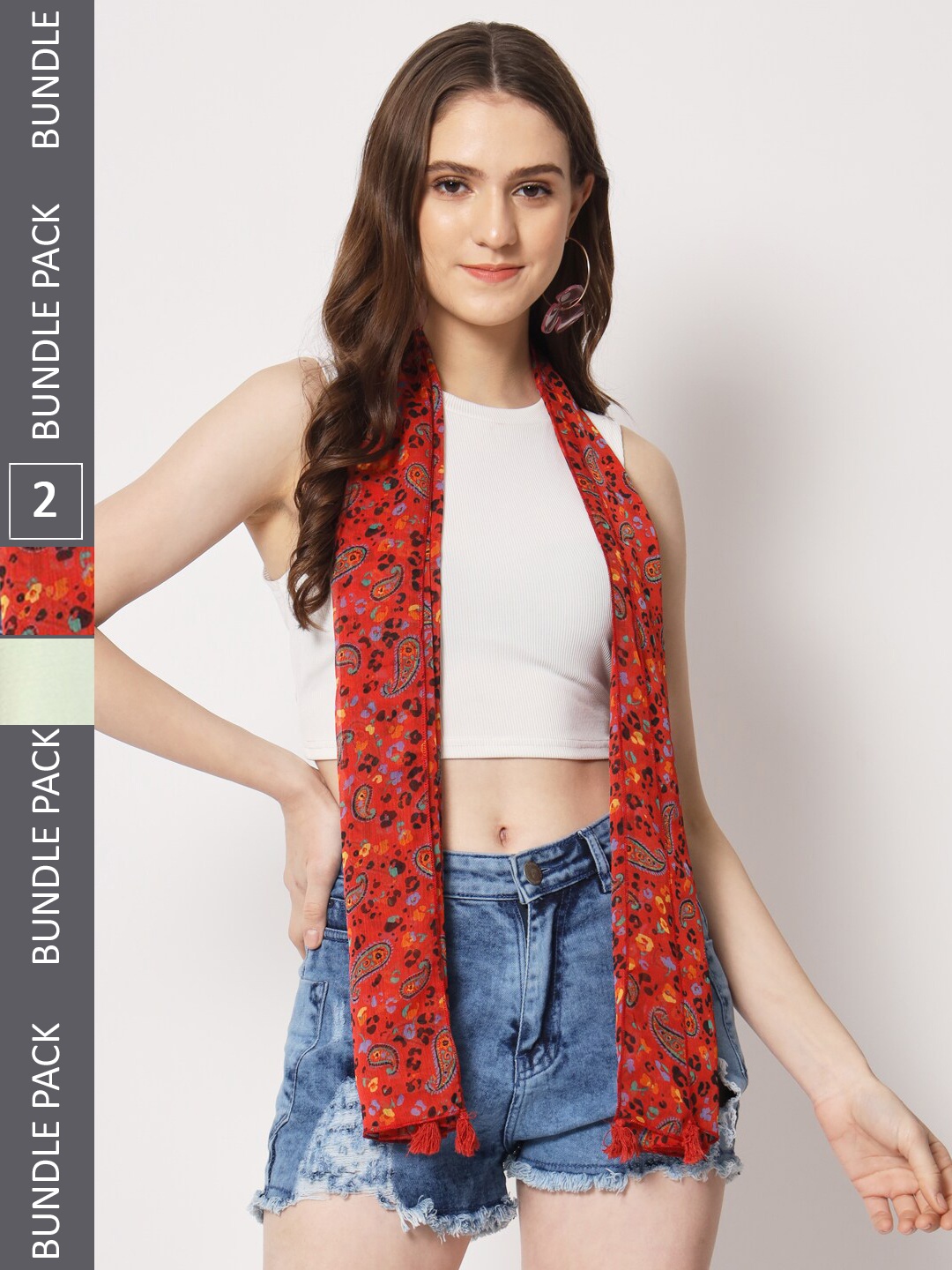 

Trend Arrest Pack Of 2 Women Printed Scarves, Red