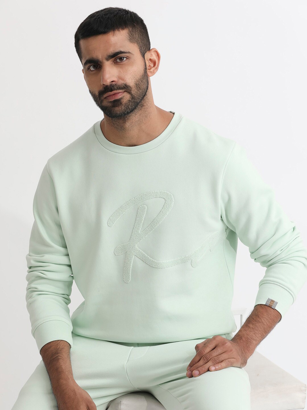 

RARE RABBIT Men East Round Neck Sweatshirt, Green