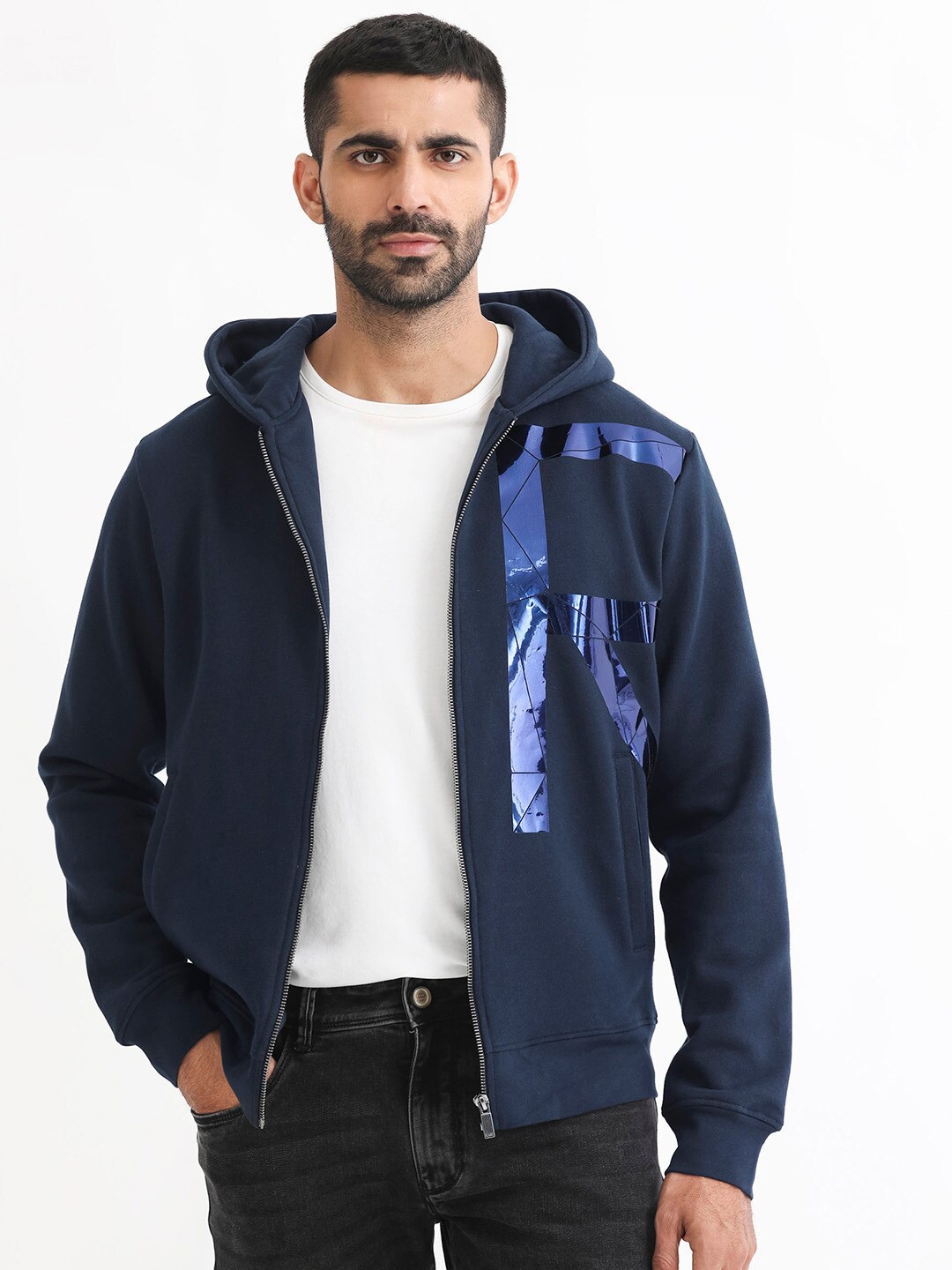 

RARE RABBIT Men Kaden Hooded Sweatshirt, Navy blue