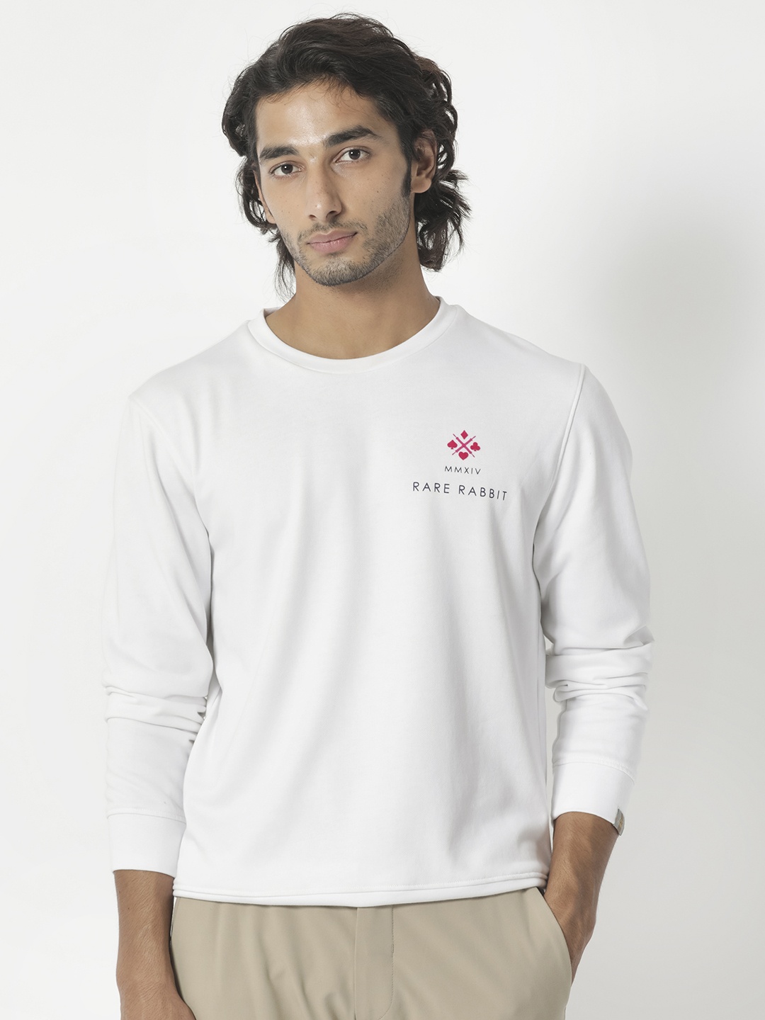 

RARE RABBIT Men Cerdon Graphic Print Round Neck Sweatshirt, White