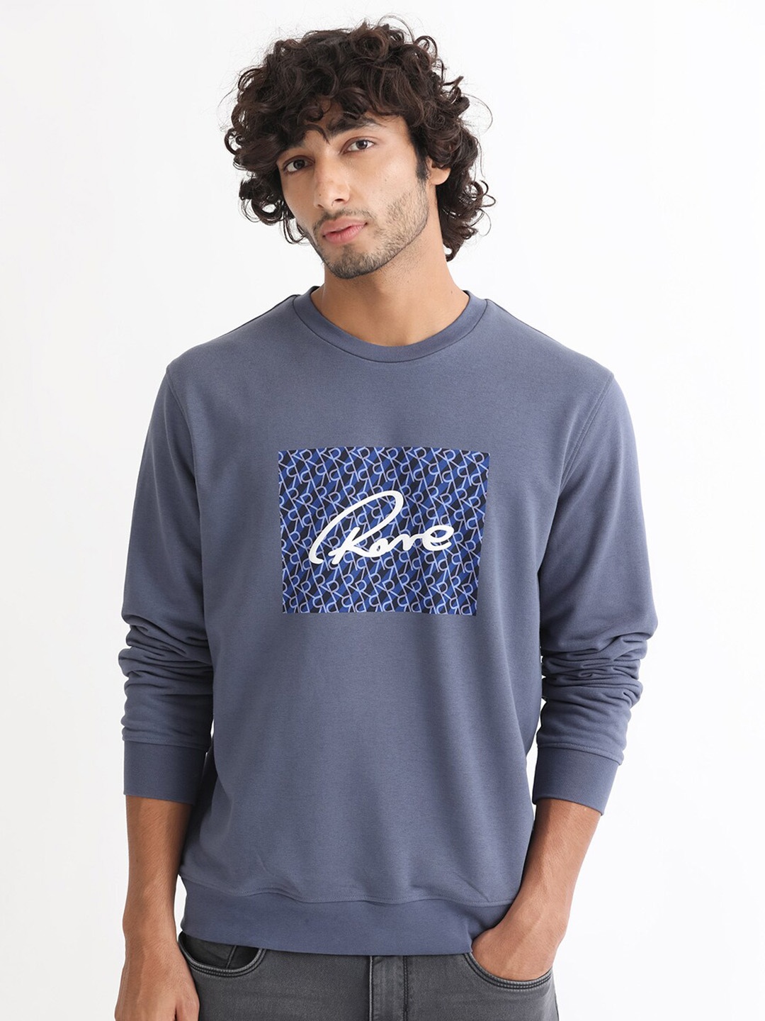 

RARE RABBIT Men Wiltonn Typography Printed Sweatshirt, Blue