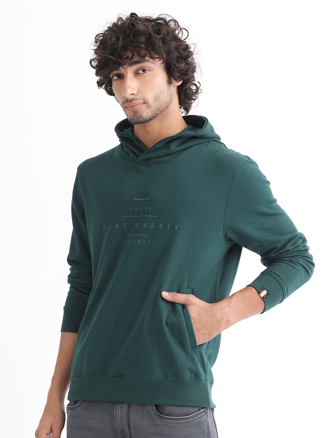 

RARE RABBIT Men Mile Logo Print Hooded Sweatshirt, Green