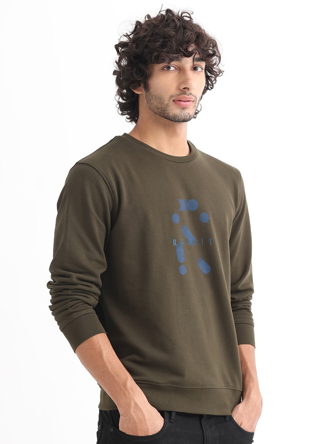 

RARE RABBIT Men Dunsto Typography Printed Sweatshirt, Olive