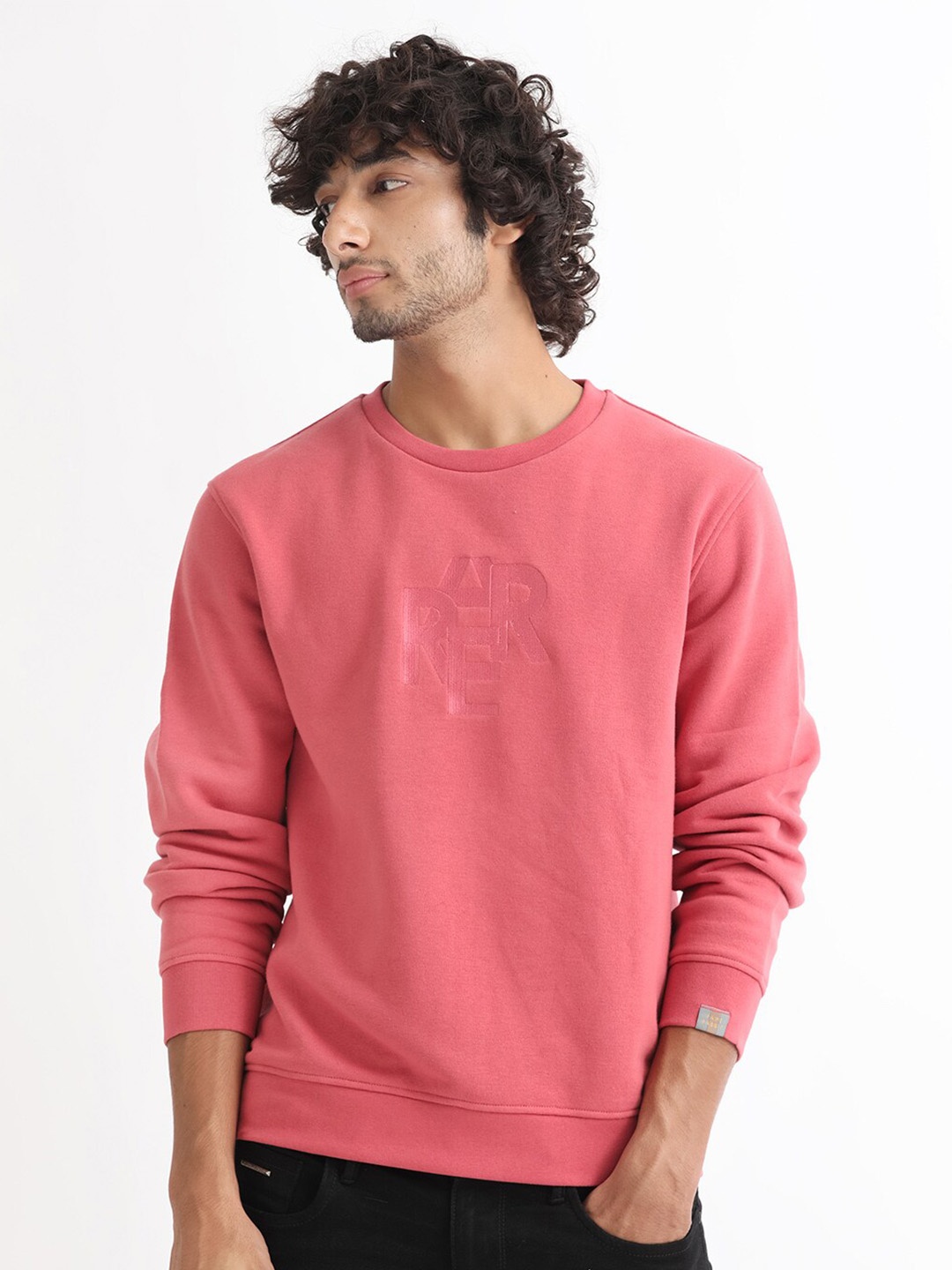 

RARE RABBIT Men Verano Round Neck Cotton Sweatshirt, Pink