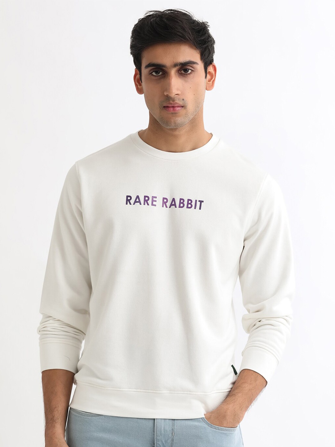 

RARE RABBIT Men Lintz Typography Printed Sweatshirt, Off white