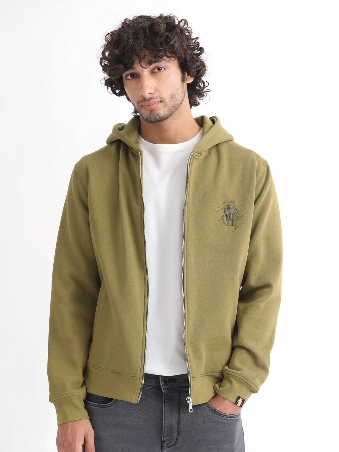 

RARE RABBIT Men Scribble Graphic Print Hooded Sweatshirt, Olive