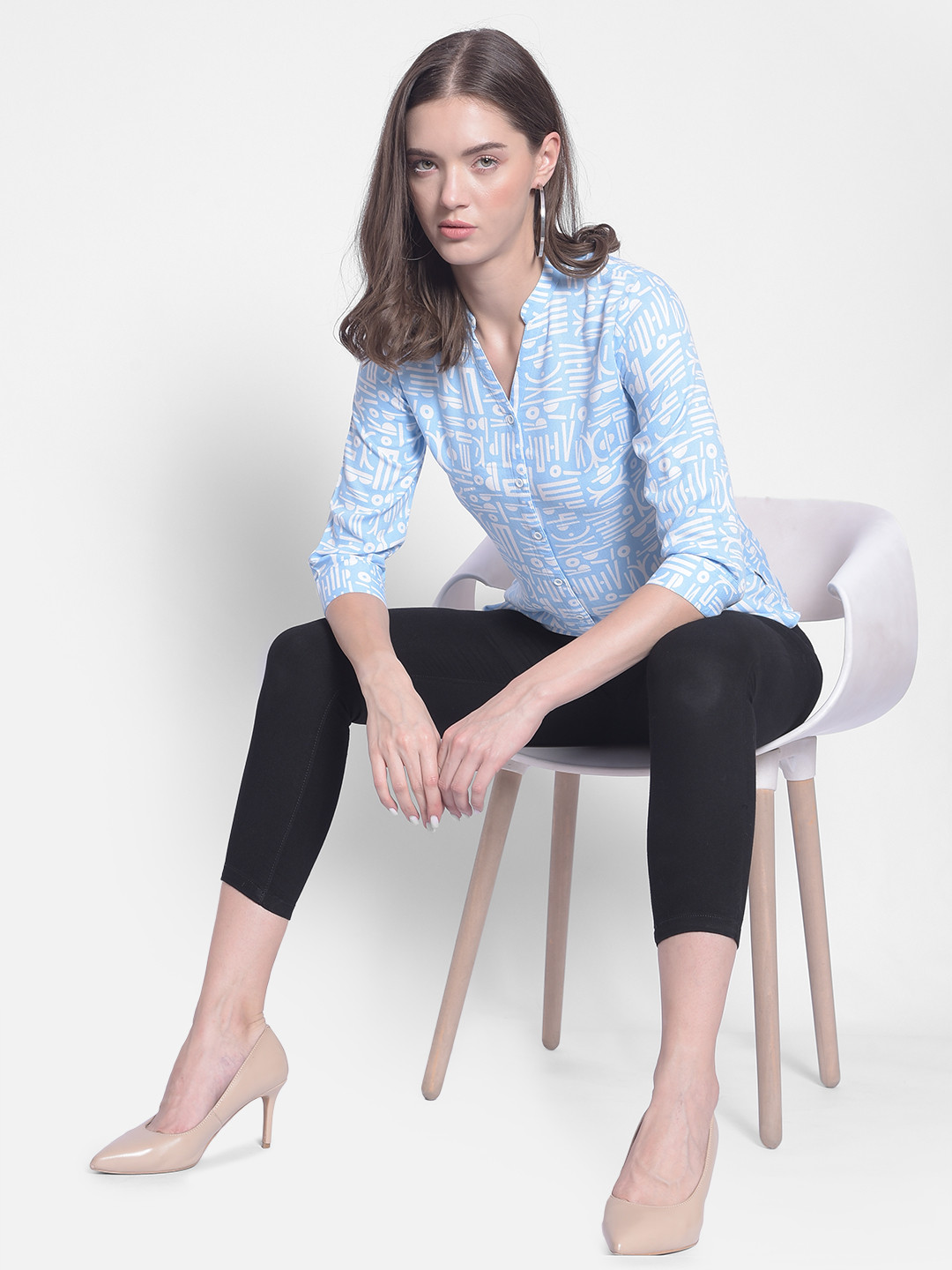 

Crimsoune Club Slim Fit Abstract Printed Spread Collar Lyocell Casual Shirt, Blue