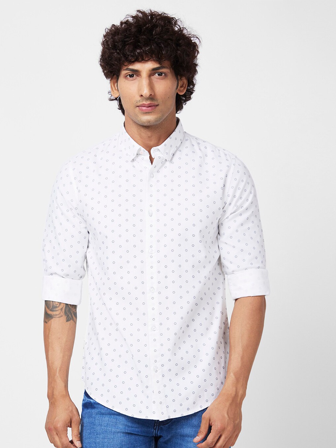 

SPYKAR Slim Fit Opaque Conversational Printed Cotton Casual Shirt, White